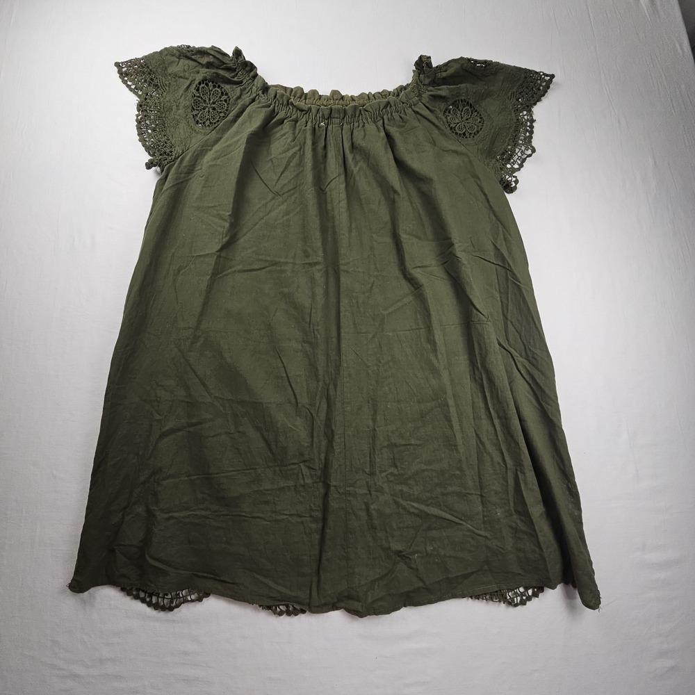 Just Found Women's Size 2X Shift Dress Olive Green Peasant Embroidered  Boho - Picture 2 of 11
